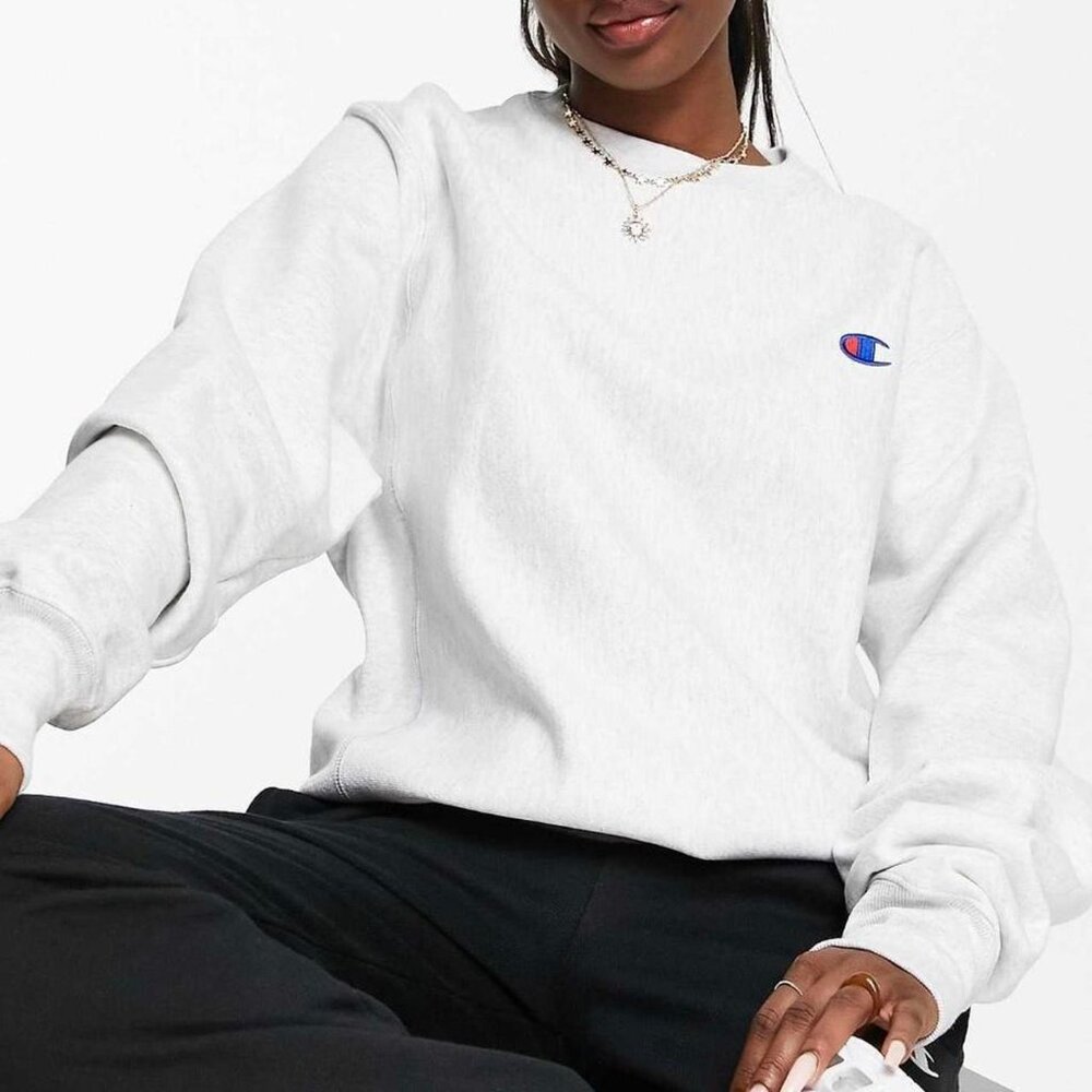 White Champion Crew Neck Sweatshirt